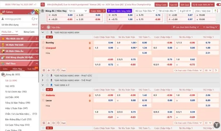 Giao diện cá cược thể thao 88Goals