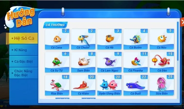 Bật Mí Tuyệt Chiêu Cách Chơi Bắn Cá Đại Dương Tại 88Goals Hiệu Quả 2 Các loại cá trong game Bắn Cá Đại Dương Tại 88Goals